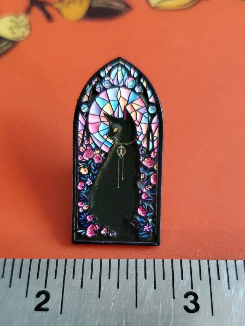 Black Cat Stained Glass Enamel Pin - Iridescent Accents